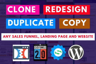 clone, design or redesign clickfunnels 2 0 or wordpress, systeme io sales funnel