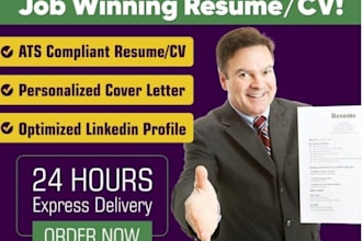 provide ats compliant resume, CV, cover letter and linkedin profile in 24 hours