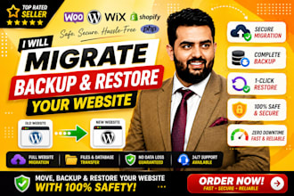 migrate, backup, and restore your wordpress site on the new domain, hosting 1hr
