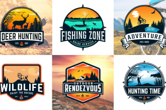 design outdoor, mountains, camper trailer, retro, fishing, hunting, and rv logo
