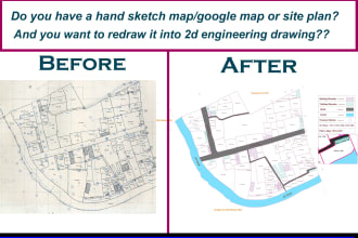 draw 2d site plan or hand sketch, google maps in autocad