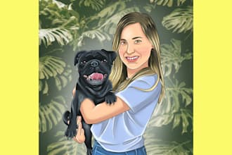 draw your portrait caricature cartoon with your pet