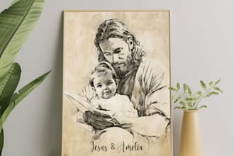 make a portrait of your child and jesus, pencil sketch art