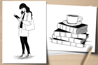 draw any custom black and white hand drawn line art illustration