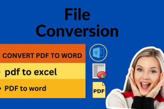 convert PDF to word, pdf to excel, data entry