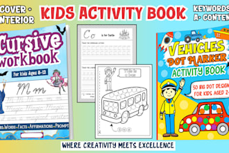 make creative activity coloring and handwriting book, workbook for KDP