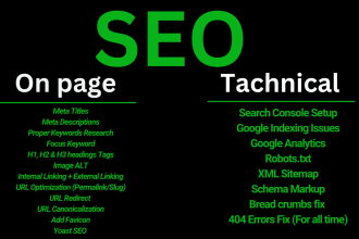 provide wordpress on page seo and technicla optimization with yoast
