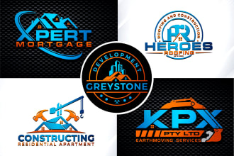 design real estate home building construction and excavator logo