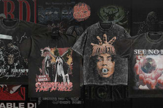 design a unique 90s vintage horror graphic tee and merch