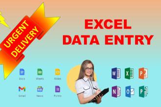 excel data entry, google forms, copypaste, admin assistant, and form filling