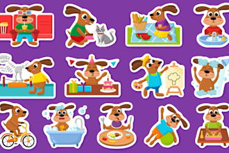 draw cute, cartoon hand drawn doodle stickers design, clip art or sticker pack