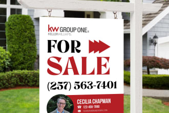 design real estate yard sign, billboard, banner, roll ups, signage, postcard