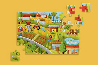 draw illustration for jigsaw puzzle, children board game or game creation