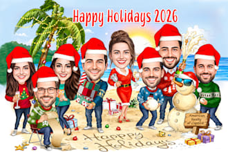 create a holiday caricature for family, groups, and business