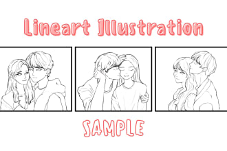 draw in lineart of couple, ship, yuri, yaoi, anime, oc, nsfw