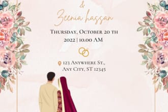 design invitation, wedding card or video with illustration