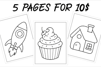 draw 5 coloring book pages for kids and toddlers