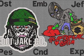 do custom embroidery logo digitize into emb,dst,jef,exp in 1 hour