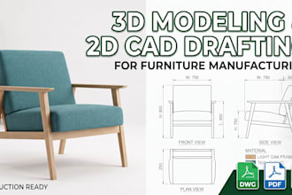 create furniture technical drawings, 3d models, in autocad