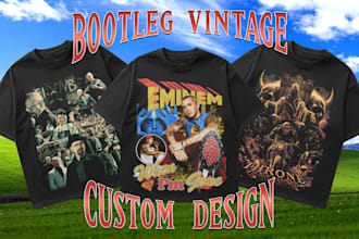 design custom bootleg vintage art for rapper, movie, merch