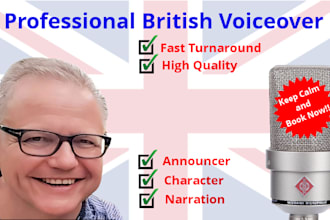 record a professional english character voice over for less
