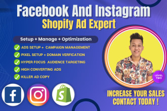 setup run shopify facebook ad campaign, meta ads and instagram ad