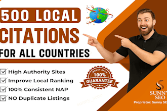 build 500 local citations for india, spain, UK, aus, any countries to boost SEO