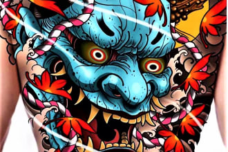 design a japanese hannya mask tattoo for you