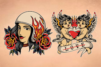 draw an old school tattoo style artwork for you