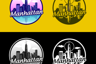 design city skyline logo in 4 different colouring