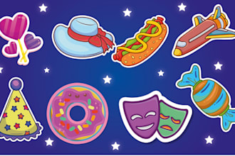 do custom flat and doodle stickers design