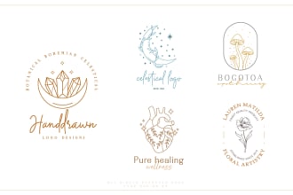 make modern botanical boho hand drawn logo design