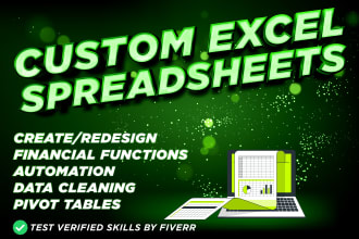 design custom excel spreadsheet with formulas, automation, pivot table