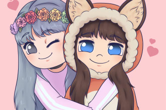 draw cute chibi couple art for you