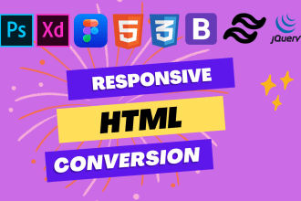 convert figma to html, xd to html, psd to html bootstrap responsive