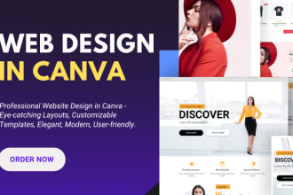 professional website design in canva, editable designs, custom template