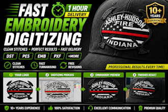 do embroidery digitizing for cap hat logo in dst pes emb pxf