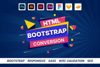convert figma to html, xd to html, psd to html responsive bootstrap 5
