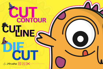 add die cut and cutlines, cut contour for stickers design