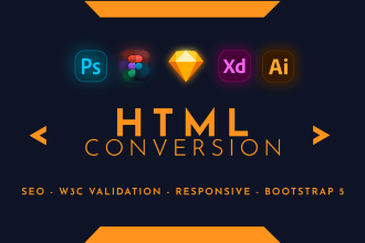covert figma, psd, xd to html css reponsive bootstrap 5