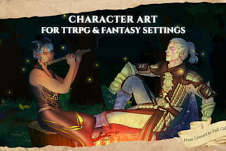 draw your tabletop rpg or original character in detailed fantasy art style