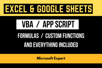 do excel and google sheets formulas, vba, apps script tasks