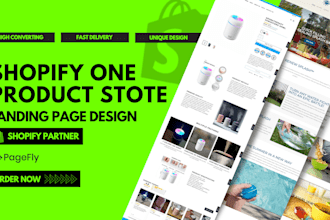design shopify one product page, shopify landing page using pagefly