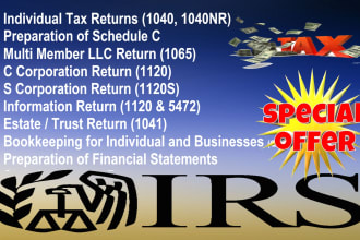 do personal tax return 1040, schedule c, w2, 1099, paystubs, 1120, 1120s