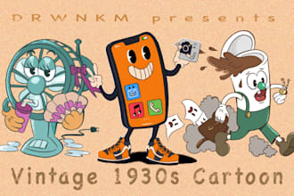 draw 1930 vintage retro cartoons character illustration
