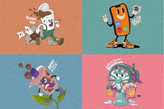 draw vintage retro cartoon character illustration