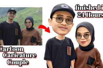 personalized cartoon portrait of couple for family keepsake