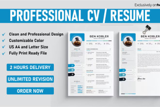 rewrite or design professional ats optimized CV, resume, cover letter in 2 hr