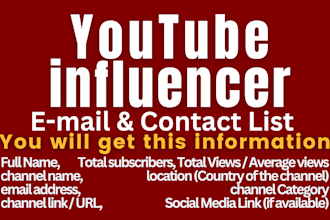 provide youtube influencer email and contact list