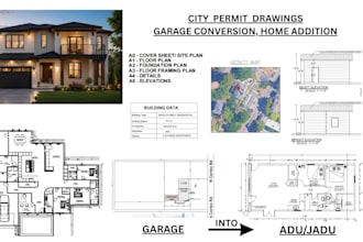 architect for adu, jadu, garage conversion, home addition city permit drawings